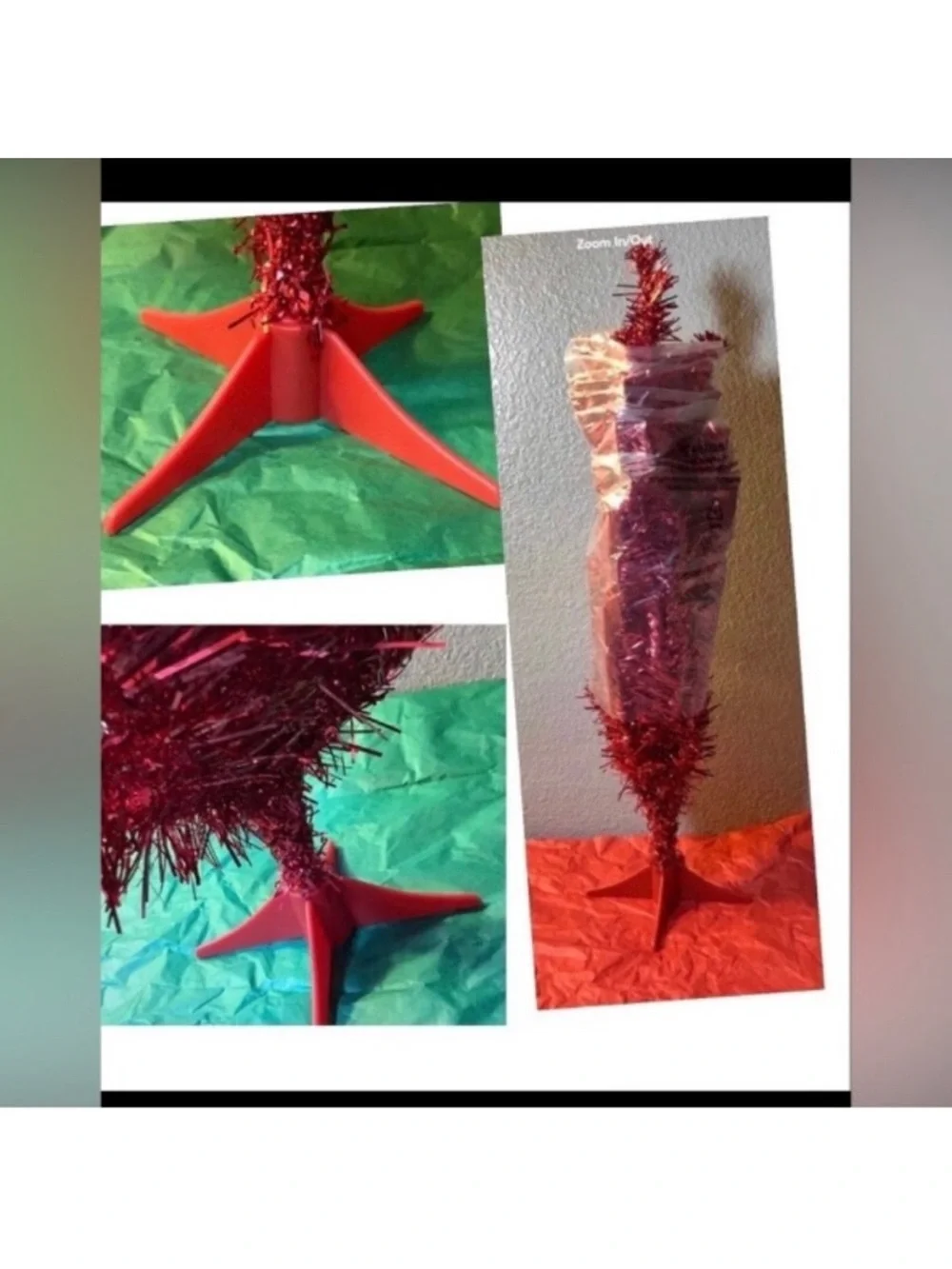 NEW 2ft Mini Tabletop Floor Any time  TINSEL Tree Artificial One-piece RED